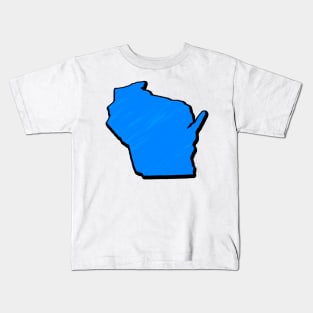 Bright Blue Wisconsin Outline Kids T-Shirt